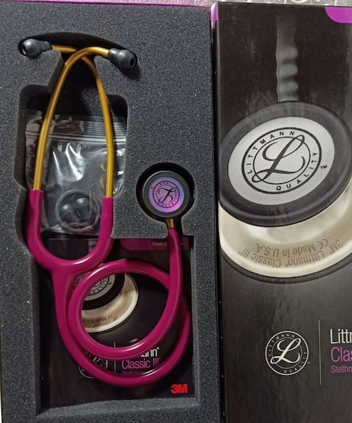 3M Littmann Classic III  (5806) ″ Stethoscope – Rainbow Chestpiece, Raspberry Tube