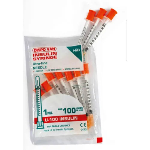 Dispovan U-100 Insulin Syringes – Pack of 10 (Sterile, Single-Use)