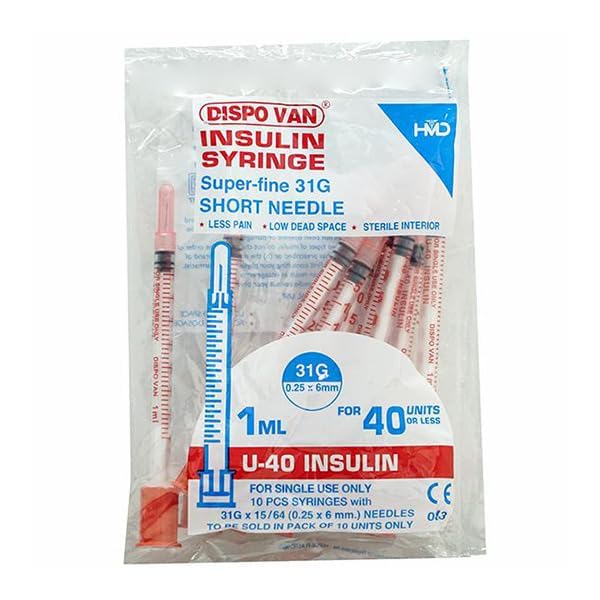 Dispovan U-40 Insulin Syringes – Pack of 10 (Sterile, Single-Use)