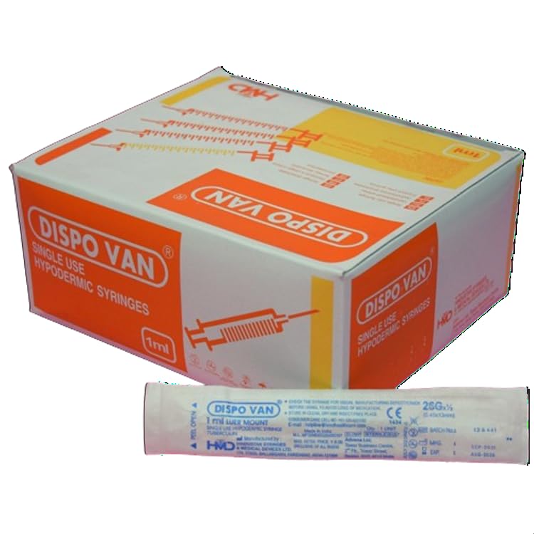 Dispovan 1ml Syringe with 26G Needle – 100 Pcs (Sterile, Disposable)