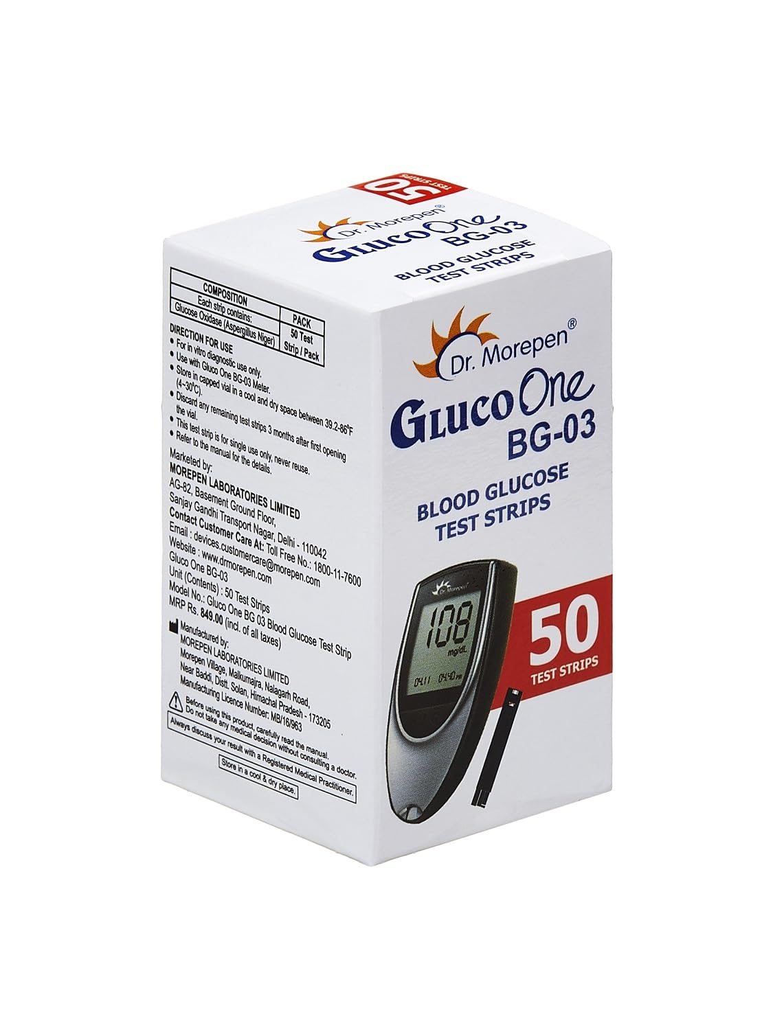 Dr. Morepen BG-03 Glucometer with 50 Test Strips