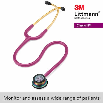 3M Littmann Classic III  (5806) ″ Stethoscope – Rainbow Chestpiece, Raspberry Tube