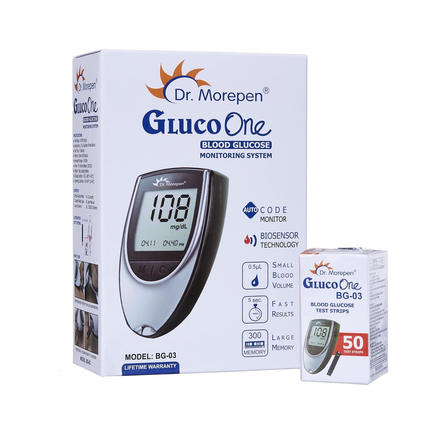 Dr. Morepen BG-03 Glucometer with 50 Test Strips