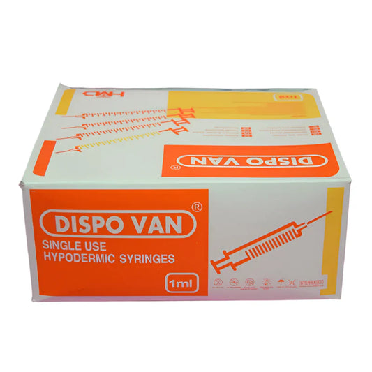 Dispovan 1ml Syringe with 26G Needle – 100 Pcs (Sterile, Disposable)