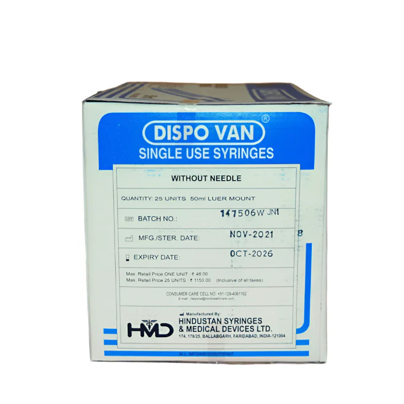 Dispovan 50ml Syringe – Pack of 25 (Sterile, Single-Use)