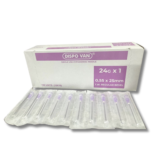 Dispovan 24G x 1" Needle – Pack of 100 (Sterile, Single-Use)