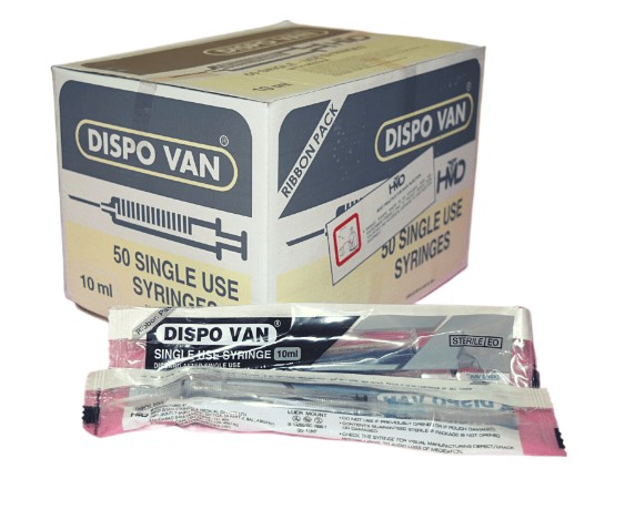 Dispovan 10ml Syringe + Needle – Pack of 50 (Sterile, Single-Use)