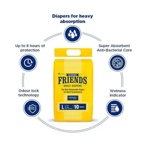 Friends Economy Adult Diapers – Tape Style | Up to 8‑Hour Protection